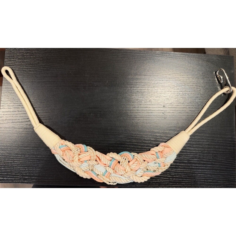 Vintage 80s Leather Shop Braided Rope Belt S Pastel Pearl Peach Aqua Boho